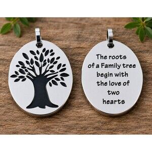 Tree of Life Family Necklace Stainless Steel Two Hearts Love Gift Inspirational